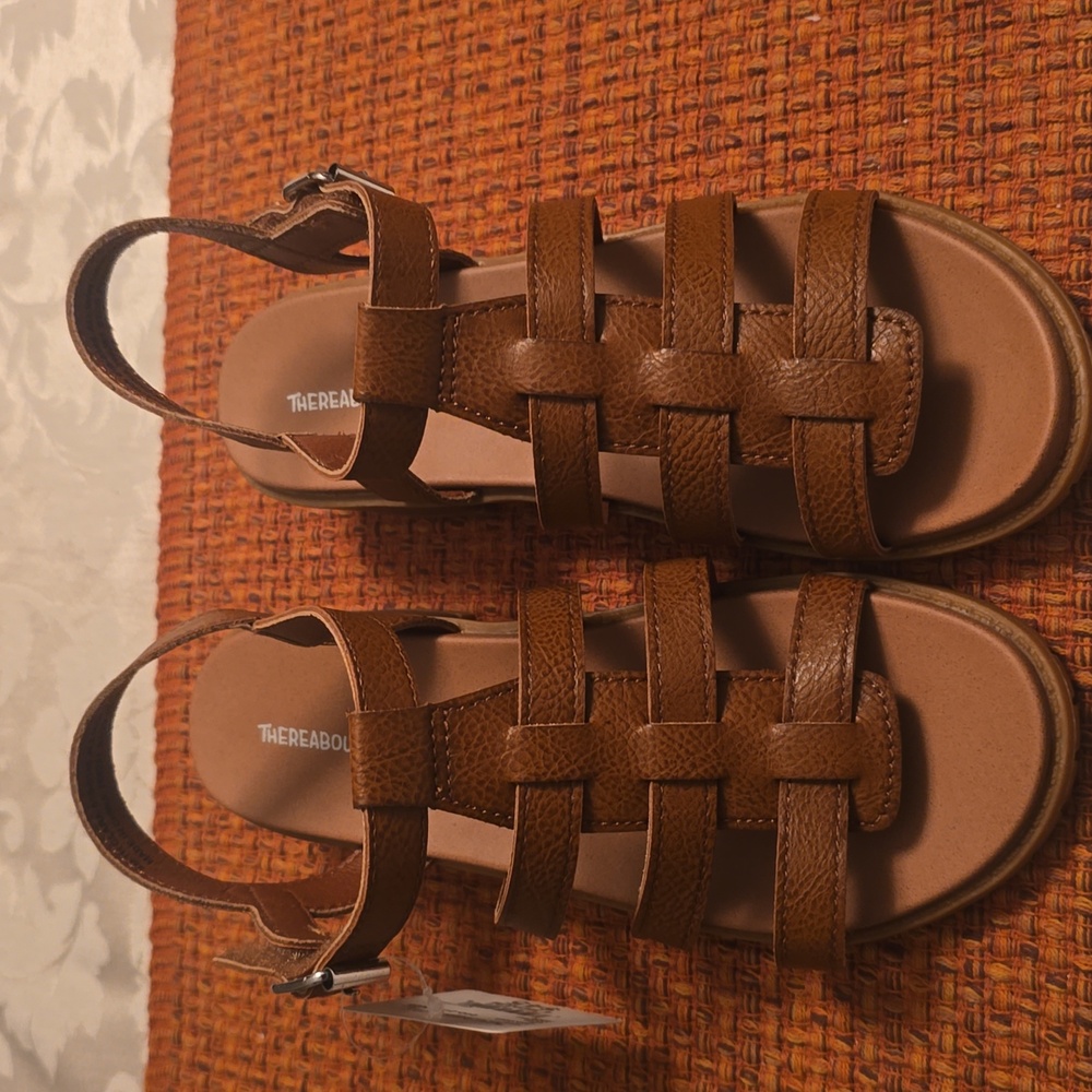 THEREABOUTS BRAND GIRL'S BROWN HEELS SUMMERTIME SANDALS SIZE 5